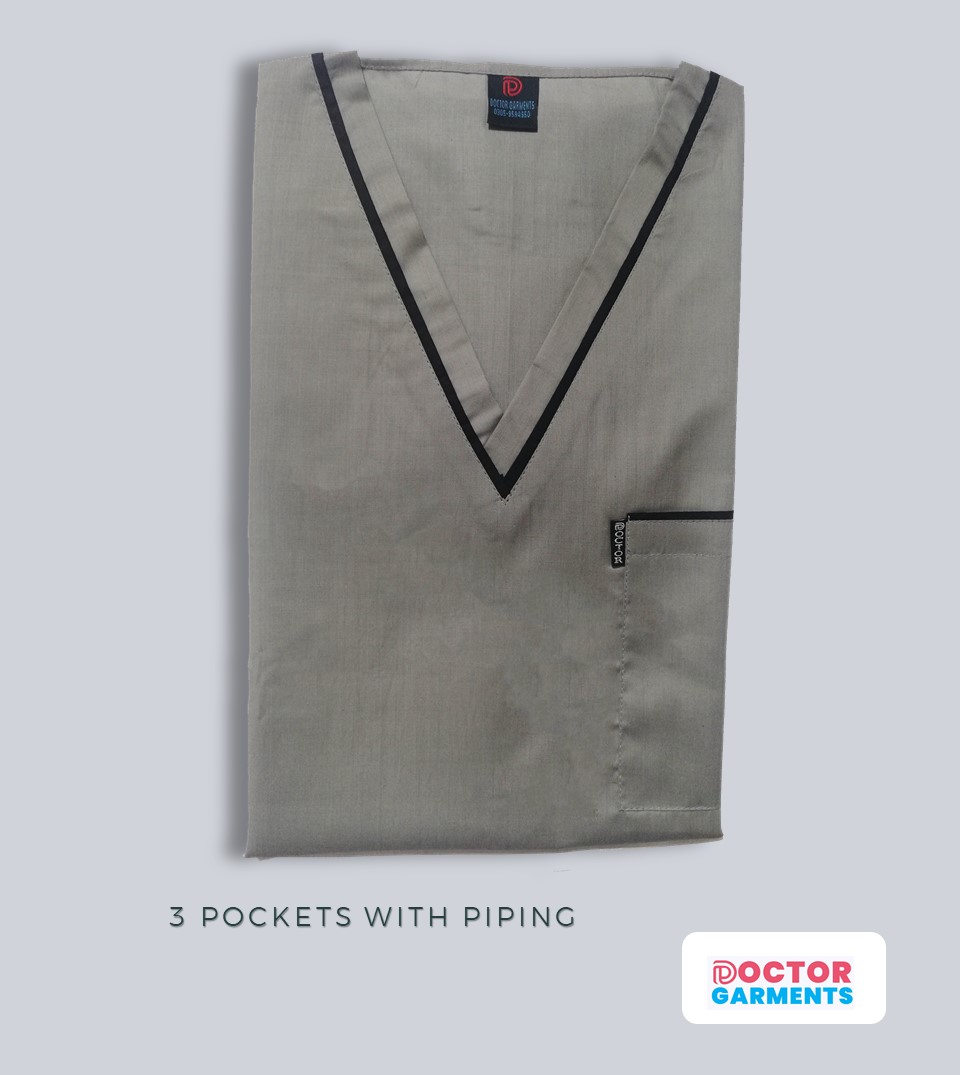 grey medical scrub in lahore - 3 pockets with piping